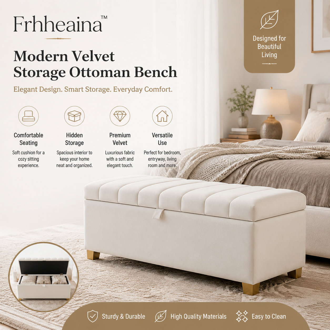 Frhheaina™ Modern Velvet Storage Ottoman Bench