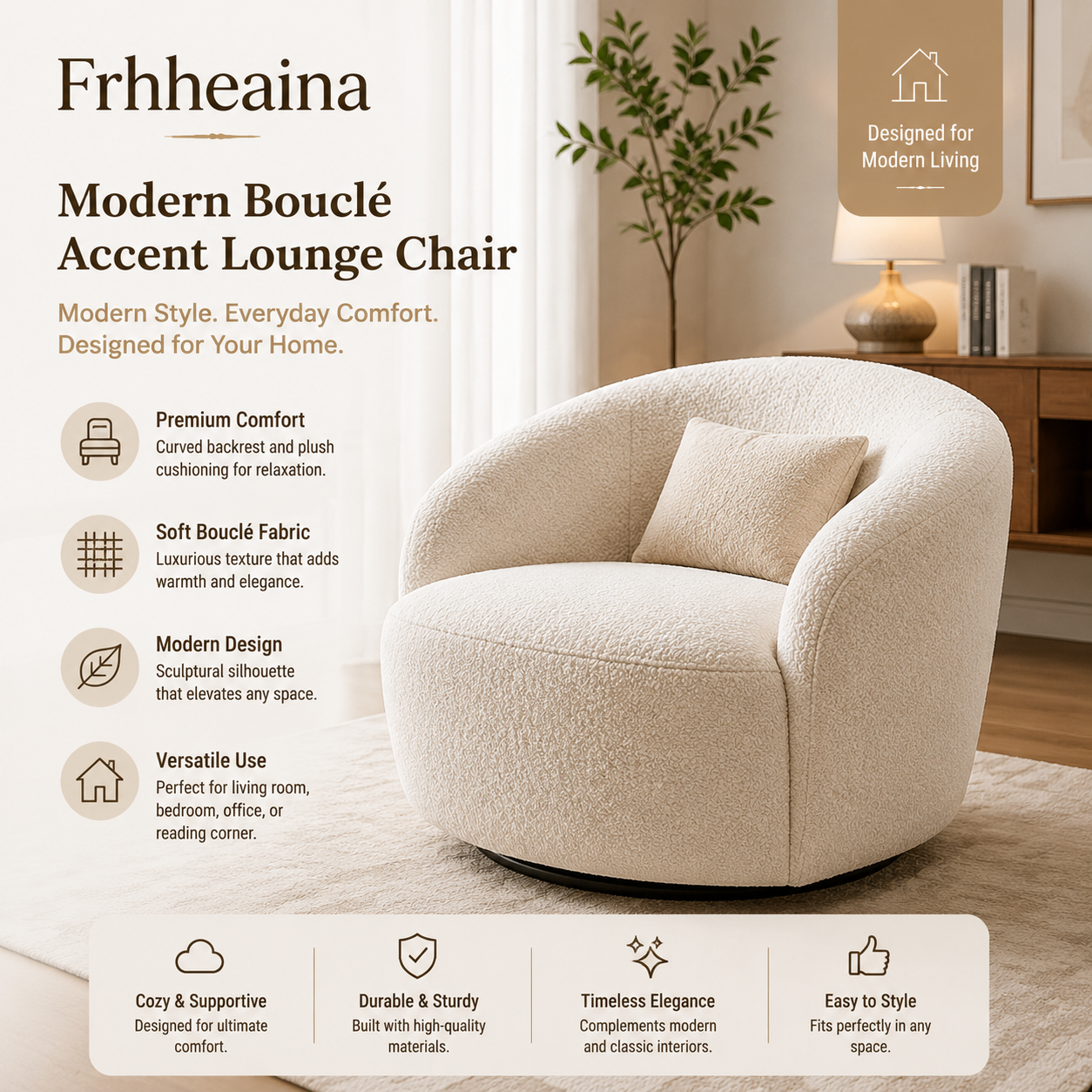 Frhheaina™ Modern Bouclé Accent Lounge Chair