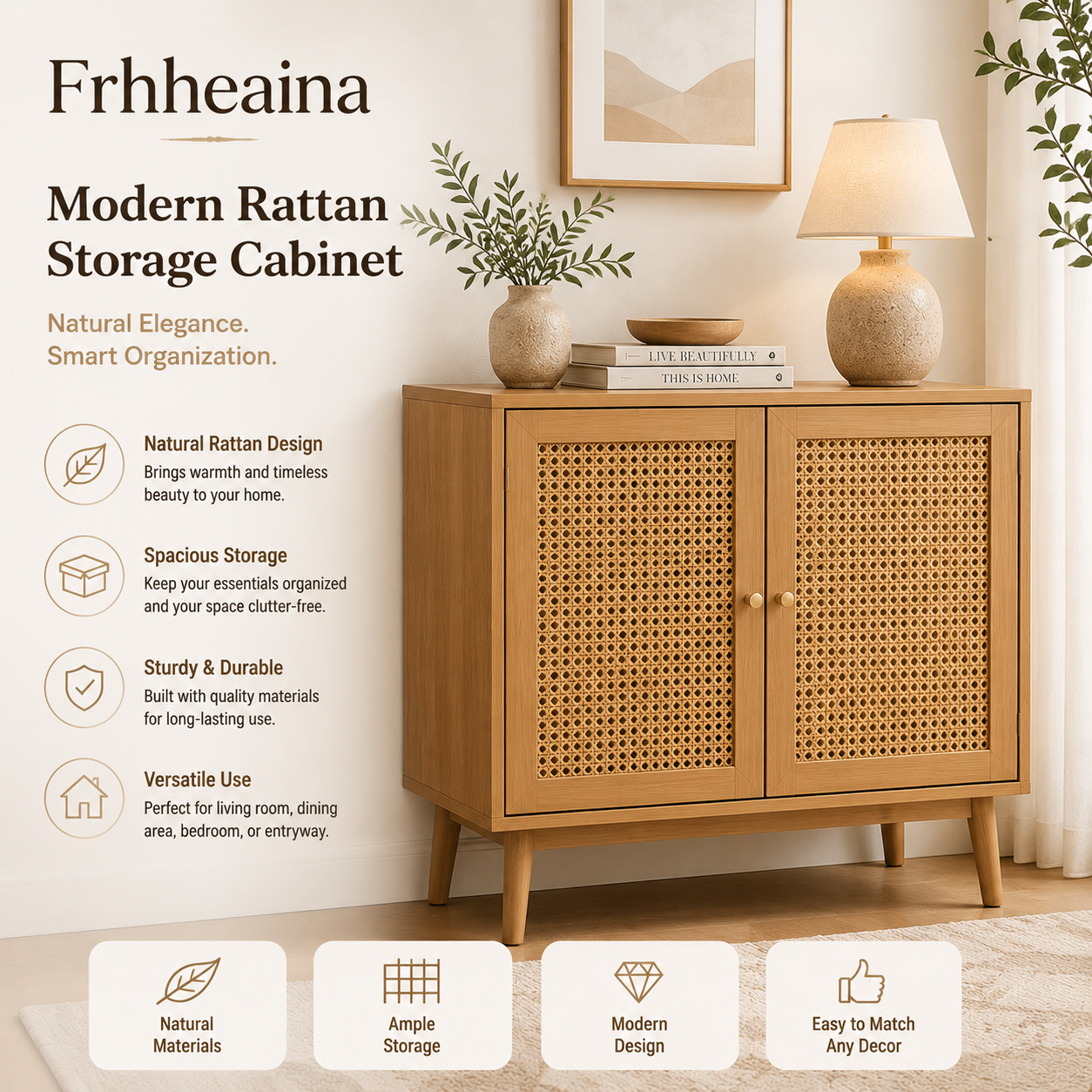 Frhheaina™ Modern Rattan Storage Cabinet