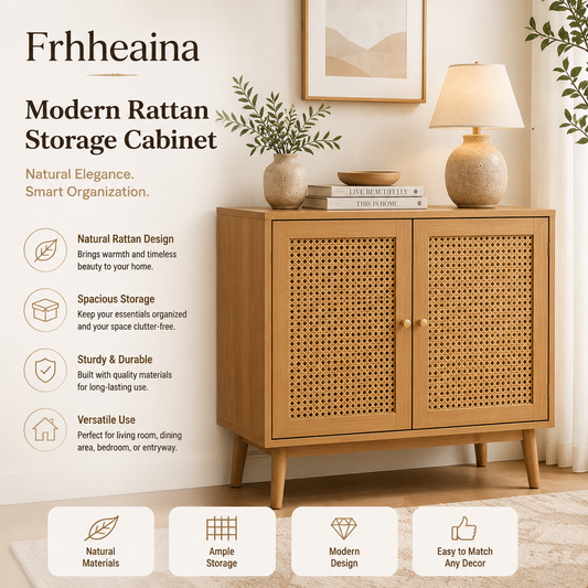 Frhheaina™ Modern Rattan Storage Cabinet