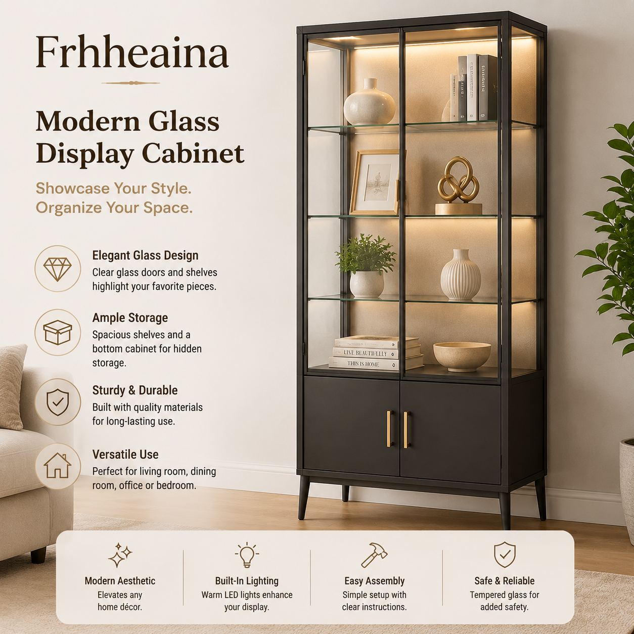 Frhheaina™ Modern Glass Display Cabinet