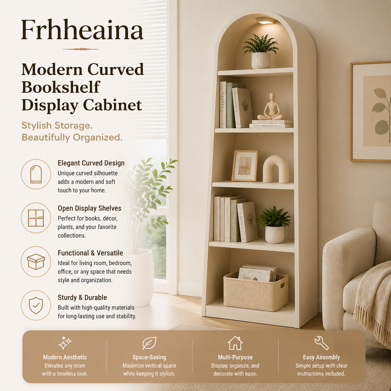 Frhheaina™ Modern Curved Bookshelf Display Cabinet