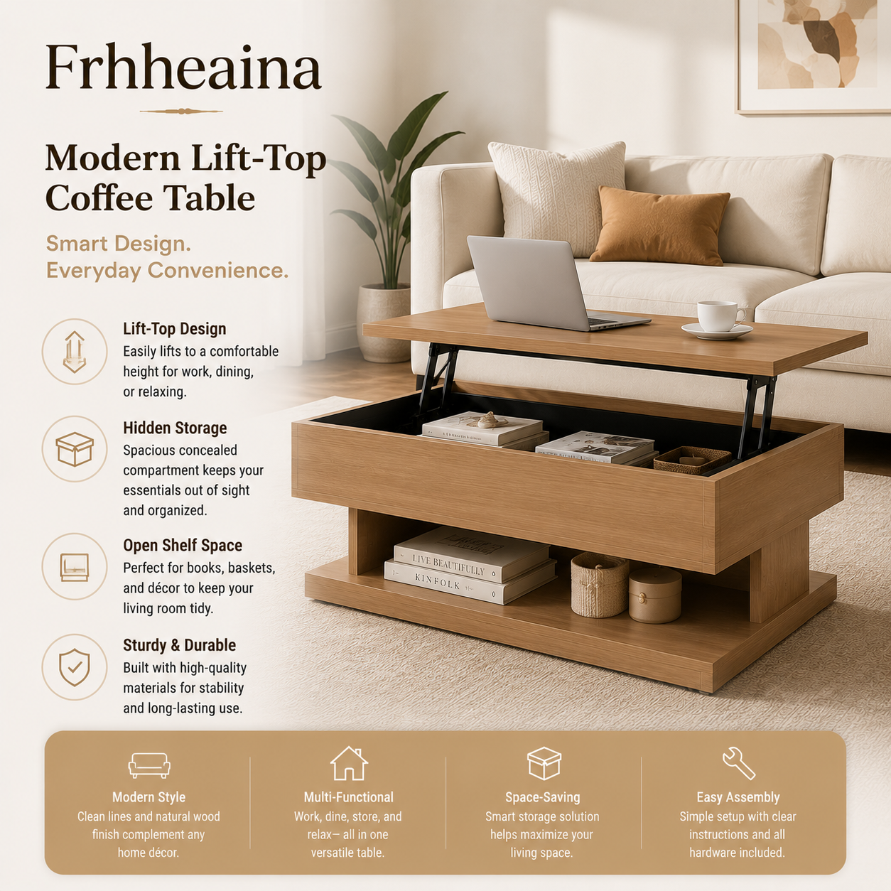 Frhheaina™ Modern Lift-Top Coffee Table With Hidden Storage
